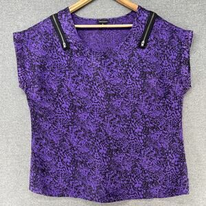 I Love Ronson Blouse Womens XL Purple Black Abstract Print Sleeveless Zipper Top